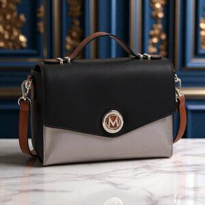 🆕️MKF Collection Vegan Leather Black Pewter Crossbody Bag Chic Adjustable Strap
